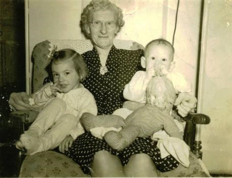Grandma Hall (Cora Edith) with Carol and Kenny about 1942 or 1943