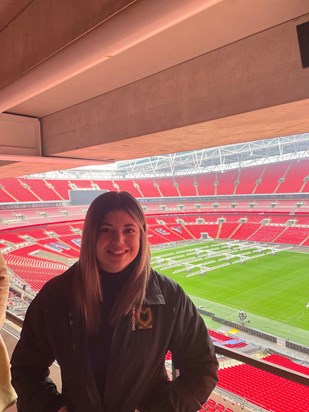 Lucy after an inspiring talk to students at Wembley Stadium