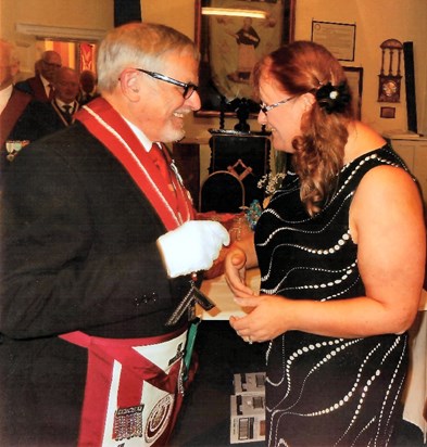 Pat Morrisey with Lin Hammond after being installed into the Chair of Somerset Provincial Grand stewards Lodge