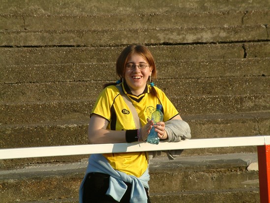 Melissa on the terraces at Leigh RMI v Burton Albion