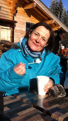 Dutch courage before the last ski of the day.