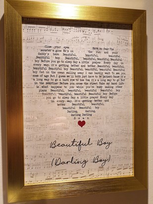 "Beautiful Boy" lyric print. 