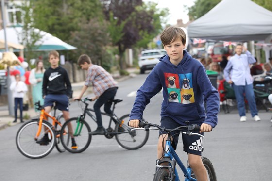 Harry winning the slow bicycle race at The Byeways street party in June 2022. 