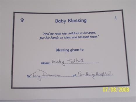 Blessing certificate