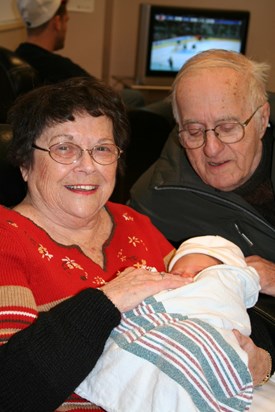 Meeting his 1st great-grandchild Norah for the first time