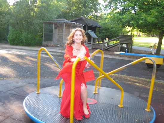 Messing around in the botanical gardens playground during prom