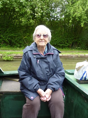 Mum on Mike's Boat, out for a day trip in 2012