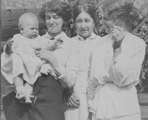 Doris at 1 yr old with Auntie Flo, Grandma Buxton, and her mother Ethel c1917