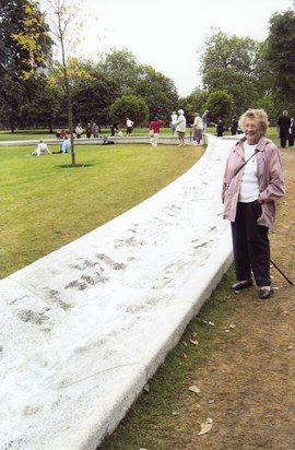 Mum at Princess Diana's Memorial in Hyde Park just after it opened in 2004