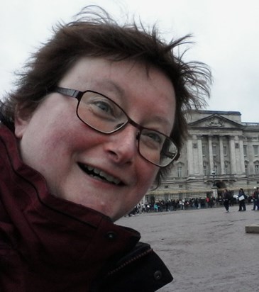 Gill in front of Buckingham Palace the day before the AOW Cenotaph March Past 2015