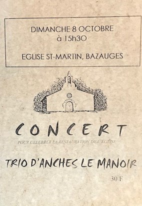 Programme for concert in honour of the restoration of the little church