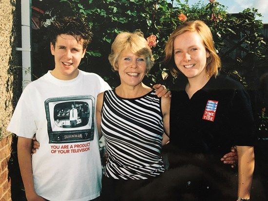 Judy, Lewis and Ruth in the garden