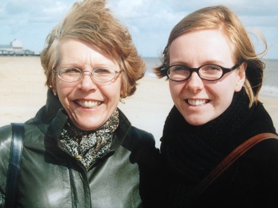 The girls on Yarmouth seafront. Britannia Pier in background.