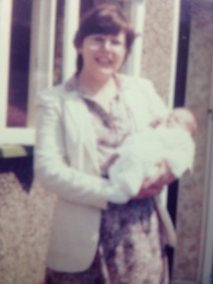 Judy holding Sadie, 1979