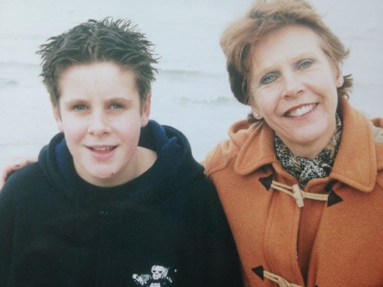 Mother and son chilling out by the seaside (that Nirvana top is still in use!)