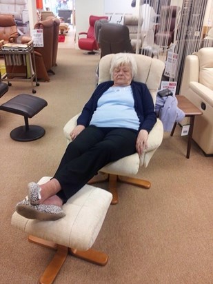 On a recent shopping trip to choose a comfy chair.  Think she liked this one!