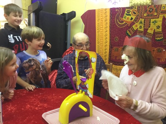 Pie face with the great grandchildren 