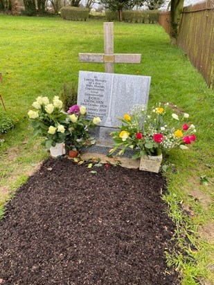 Mum's new headstone. Planted over 100 bulbs which we hope will bring joy to those that visit.