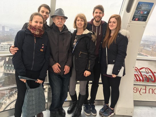 On The London Eye with daughter, Michele, Grandson Elliot and his girlfriend Amy, and Grandson Daniel and his wife Heather..