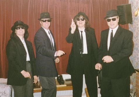 Dad, Joyce and friends as Blues Brothers? (courtesy of Joyce Lawrie)