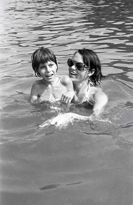 Swimming in the sea with mum