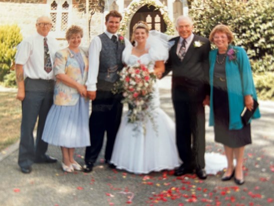 Joan, such a dear friend and talented lady who made my wedding dress! This is the 12th February 1994. Just one of the many special days Paul and I spent with Joan, Noel and my folks..