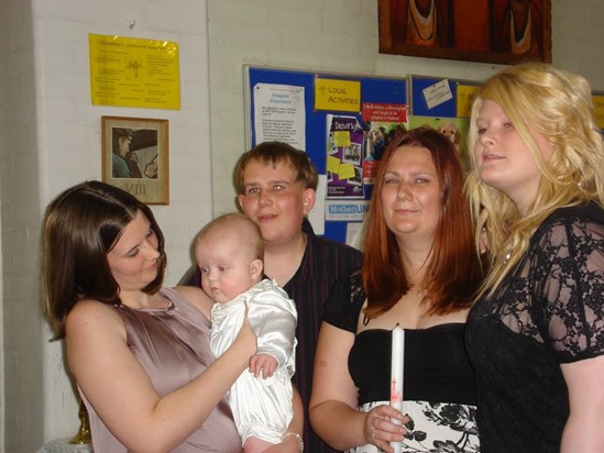 Steven at Charlie's christening with Michelle,Christine and his cousin Kelly