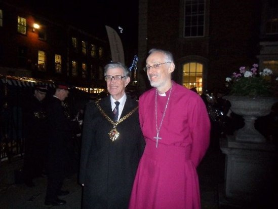 The Mayor and a very cheeky looking Bishop David!