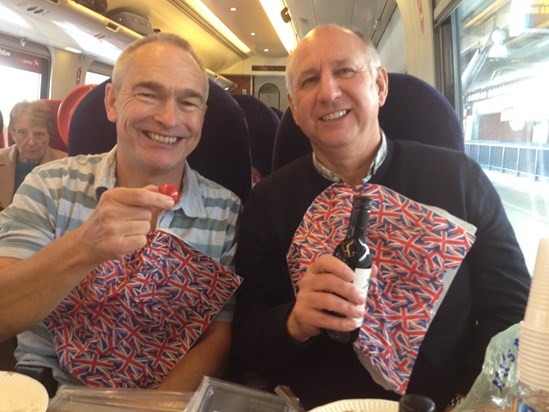 Enjoying our packed lunch on the train to Edinburgh 