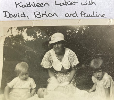 David Laker (left) with his mum Kathleen, baby brother Brian and sister Pauline