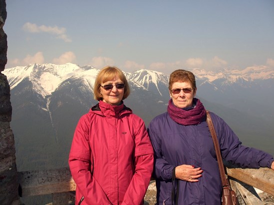 Elsie and Jan on top of Sulphur Mountain, Banff, Aberta.