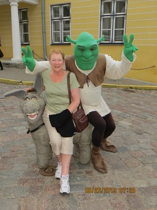Elsie with her pal'The Grinch' in Tallin, Estonia.