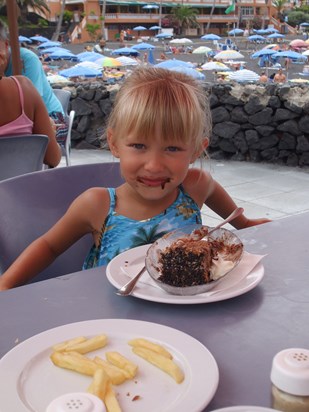 Tenerife 2010 - Grandma knows how to win my heart.   Chips and choc!