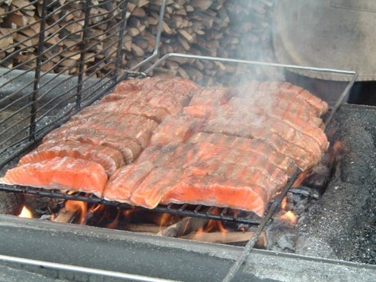 Taku Lodge salmon cooked over an alderwood fire
