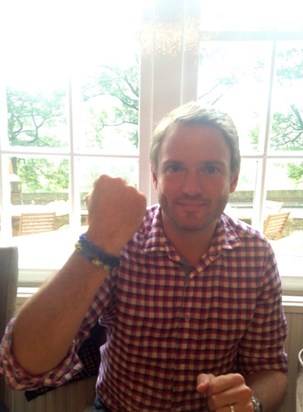 Wearing the loom bands Amelia and Evie made for him 