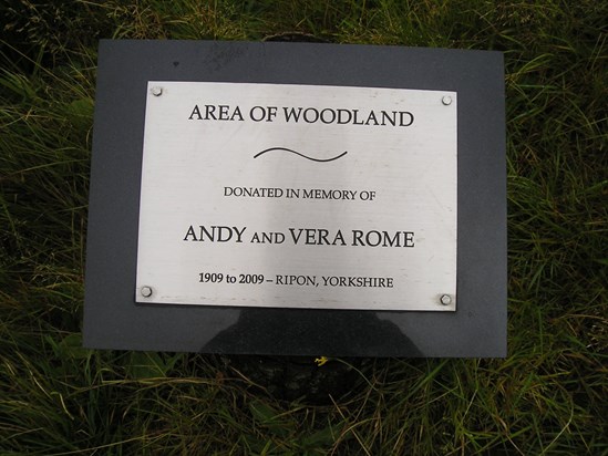 Plaque in area of Woodland Trust, Dentdale in memory of David's parents Andy & Vera