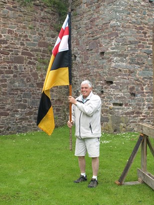 Tony flying the flag at Laugharne Castle!