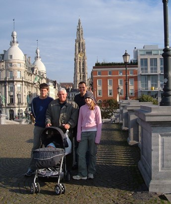Tony in Antwerp with Paul, Kate, Sam, Ellie and Stanley