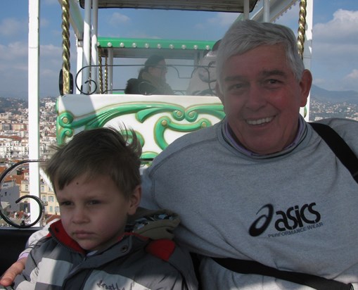Stanley and grandad Tony on the big wheel at Nice carnival - February 2011