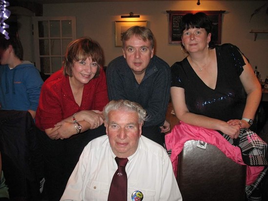 Bob celebrating his 80th birthday in 2010 with Janet, Colin and Beverley