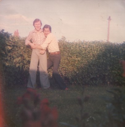 Martin (right) and Patrick taken by Tom Campbell in Martin's back garden in 1974.