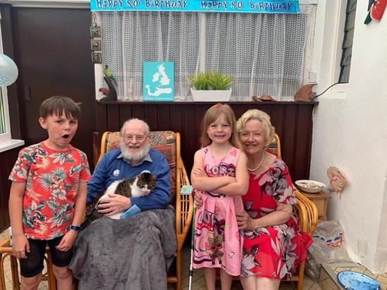 80th Birthday with Great Grandchildren, Harley and Niamh 