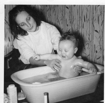 Bathing baby Dee circa 1965
