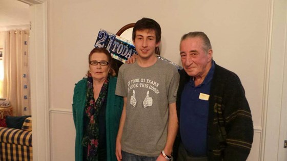 Lewis with Nan and Grandad on his 21st Birthday 