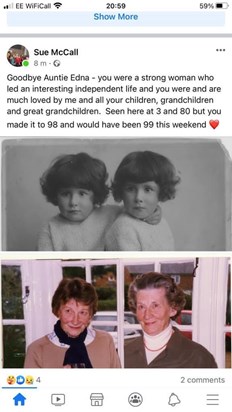 Tribute from mum’s niece Sue on Facebook 