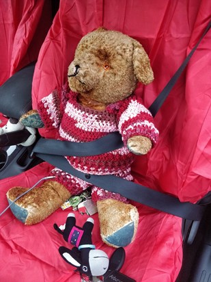 Mom's teddy Edward which she owned forever is off to a new home today via droitwich first so Jo can make him a jumper and shorts