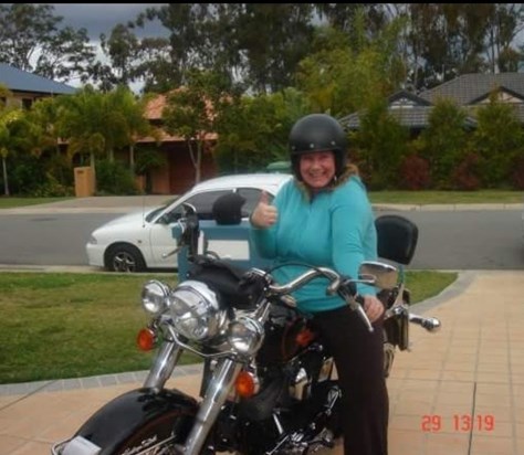 Catherine on Bills bike loving the ride ❤️