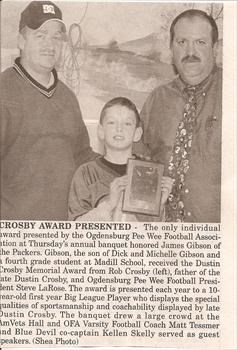 Dustin's 2nd Football Award Given Out