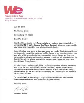 Letter from WE TV