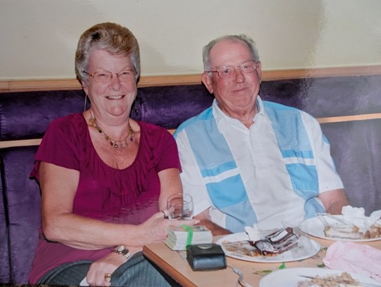 Bill and Margaret at a restaurant